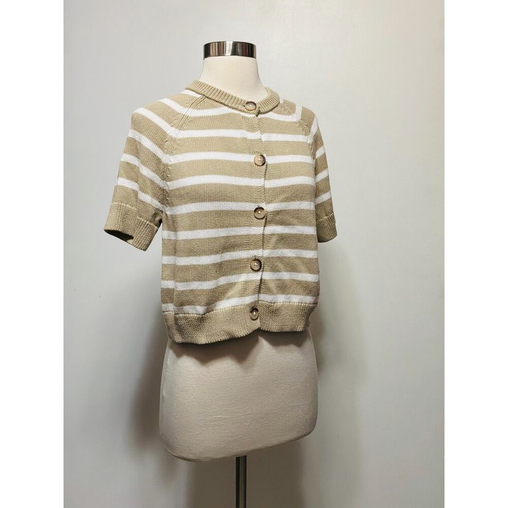 UNIVERSAL THREAD SHORT SLEEVE STRIPED SWEATER BROWN / WHITE SMALL